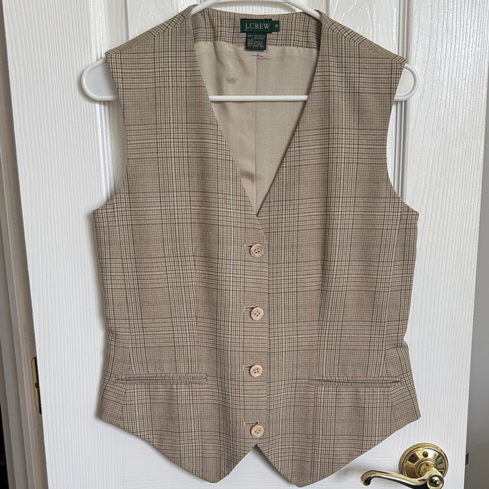 J. CREW BEIGE PLAID VEST